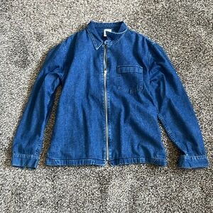 Baldwin Women's Unstructured Denim Jacket Full Zip Collared Medium Wash Loose L